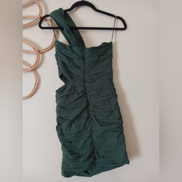 ZARA ASYMMETRICAL LINEN BLEND RUCHED MINI DRESS SIZE S - Picture 8 of 12